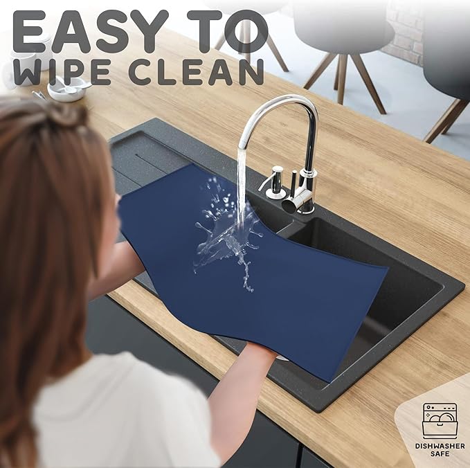 Dog Food Mat - 24x15 Raised Edges Dogs Mat for Food and Water Prevent Spill, Waterproof Cat Food Mats Protect Floors, Easy Clean Dog Bowl Mats for Food and Water, Silicone Pet Feeding Placemats Navy