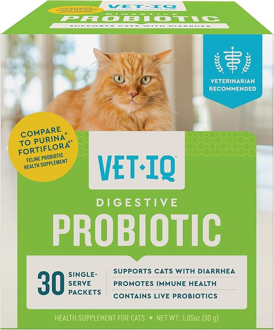 VetIQ Cat Probiotic Powder, Treats Diarrhea and Food Sensitivity, Chicken Flavored Single-Serve Packets for Indoor/Outdoor Use, 30 Count