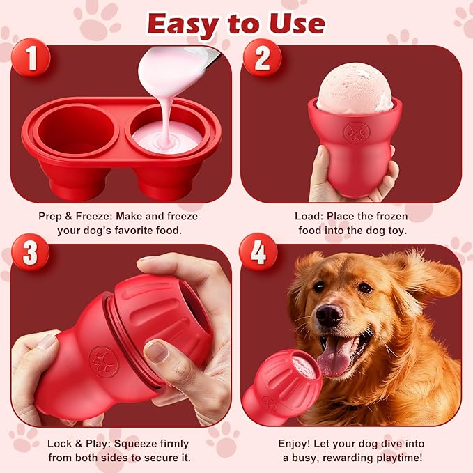 VIWIK Frozen Treat Dispensing Dog Toy for Medium Small Dogs, Interactive Dog Puzzle Toys for Boredom, Cognitive Dog Enrichment Toys, Freezable Fillable Rubber,Reduces Anxiety Red