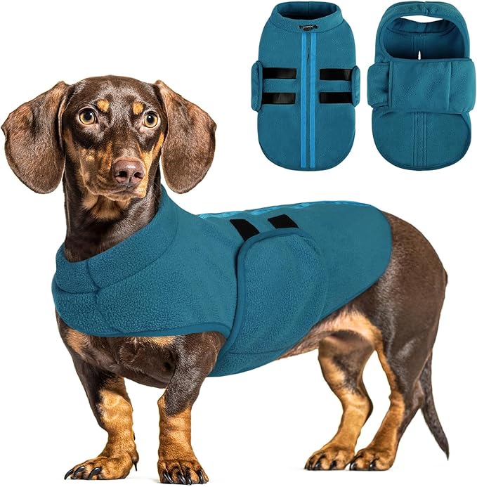 Queenmore Large Dog Sweaters, Soft Fleece Vest Pullover Dog Jacket with Leash Hole, Warm Winter Dog Clothes Cold Weather Doggy Dachshund Sweater for Large Dogs Cats Boy or Girl (Peacock-Blue, L)
