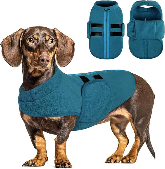 Queenmore Large Dog Sweaters, Soft Fleece Vest Pullover Dog Jacket with Leash Hole, Warm Winter Dog Clothes Cold Weather Doggy Dachshund Sweater for Large Dogs Cats Boy or Girl (Peacock-Blue, L)