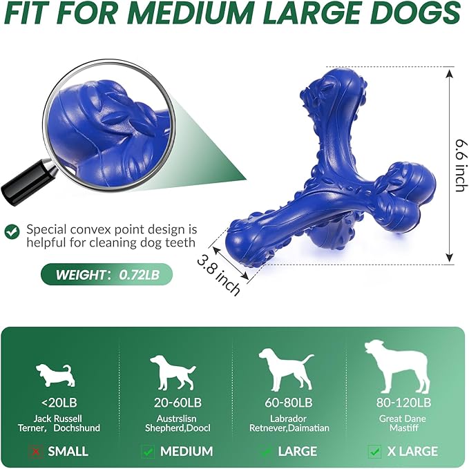 Dog Chew Toys for Aggressive Chewers Large Breed,Indestructible Bones Toy，Durable Cleaning Toothbrush Natural Rubber Dog Toys… (Deep Blue)