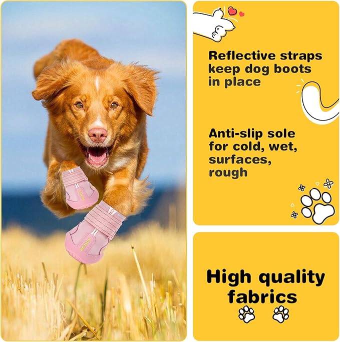 Hcpet Dog Shoes, Dog Boots for Large Dogs, Breathable Dog Booties Paw Protector for Summer Hot Pavement, Winter Snowy Day, Outdoor Walking, Indoor Hardfloors Anti Slip Sole Pink Size 6