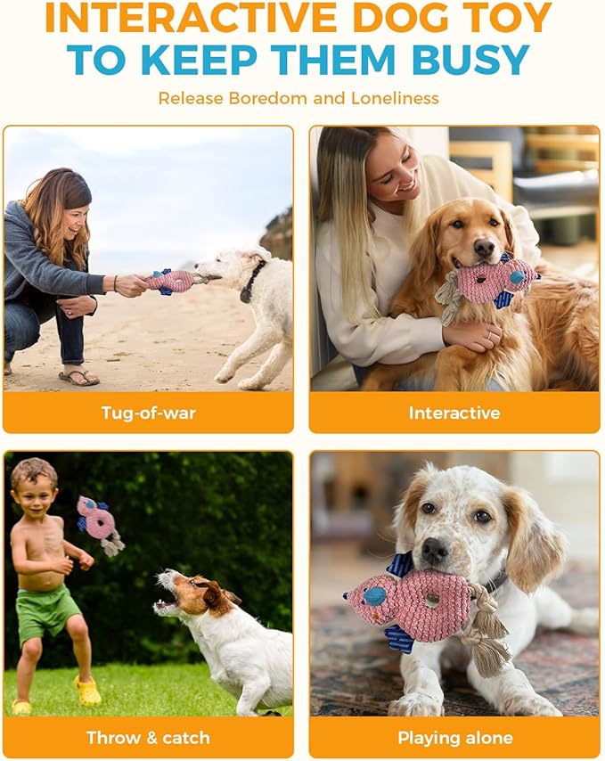 Crinkle Squeaky Dog Toys for Medium Dogs, Durable Plush Chew Toys for Aggressive Chewers, Interactive Tug of War Toy, Teething Gift to Keep Them Busy and Relieve Boredom (Pink Chick)