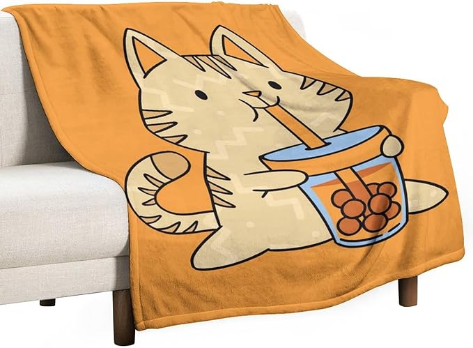 Cat Blanket Gifts - 40"x50" Cute Throw Blanket for Adults Kids - Orange Soft Plush Throws for Bed, Couch & Travel