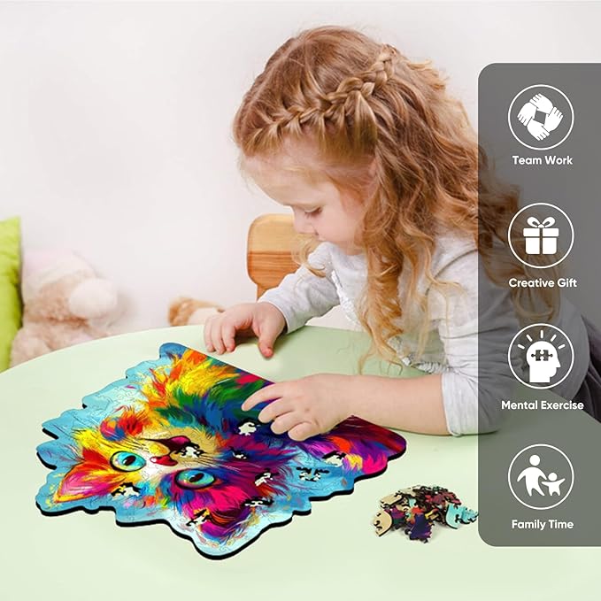 Bovearto Wooden Puzzles for Adults, 200 Pieces Cat Wooden Jigsaw Puzzles, Animal Unique Shaped Puzzle Gifts for Adults and Kids on Birthday, Thanksgiving, Family Puzzle Games (11'' x 11.4'')