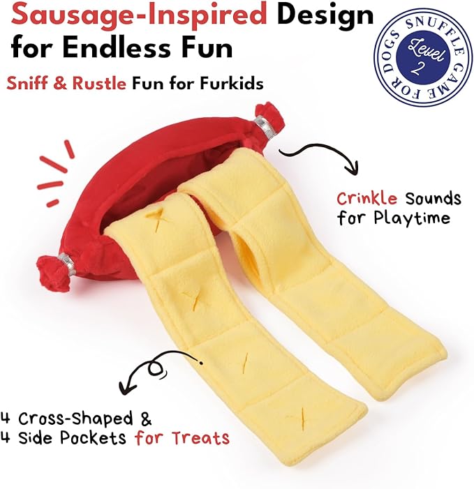 CHEWFFON Sausage Dog Toy, Interactive Crinkle Puzzle Toy, Snuffle Puppy Toy for Boredom, Enrichment Nose Work Toys, Great for All Dog Sizes