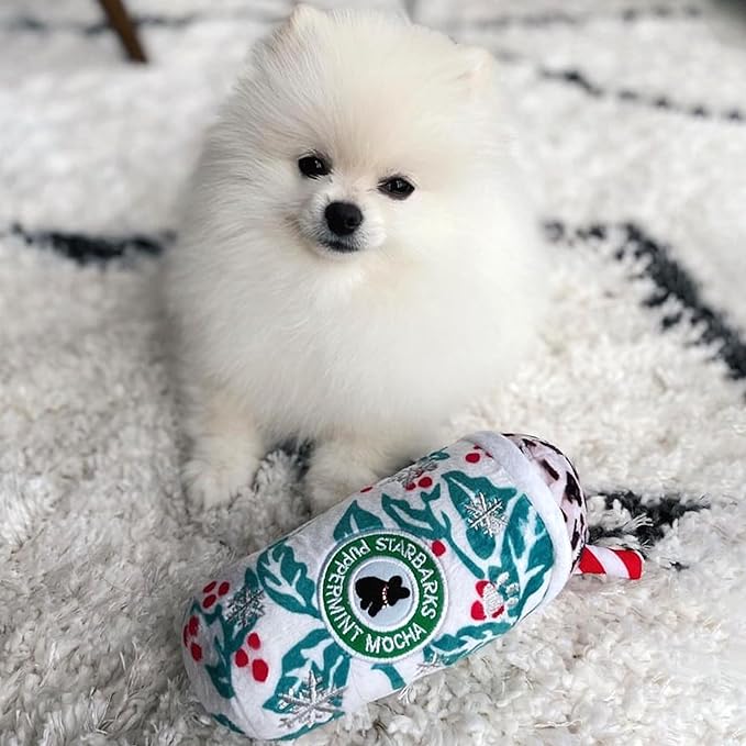 Haute Diggity Dog Starbarks Puppermint Mocha Plush Dog Toy for Small, Medium & Large Dogs, Interactive Funny Holiday Squeaky Toys, Soft, Durable, Machine-Washable, Safe & Cute Birthday Gift for Dogs