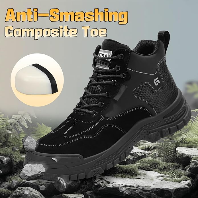 Steel Toe Boots for Men Indestructible Steel Toe Shoes Breathable High Top Work Boots for Men Lightweight Safety Shoes Non Slip Work Shoes Industry Construction Safety Boots