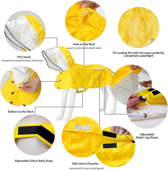 Waterproof Dog Raincoat, Adjustable Reflective Lightweight Pet Rain Clothes with Poncho Hood (Yellow(Water-Activated Color Change), X-Small)