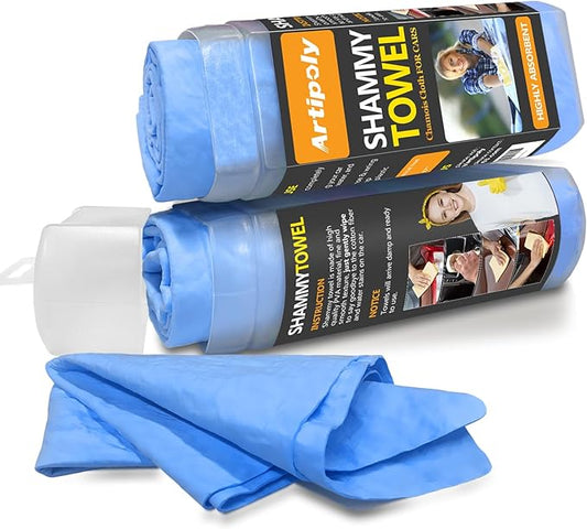 Premium Shammy Towel for Car Drying 2pk (26”x17”)-Super Absorbent Chamois Towel-Reusable shamies Towels for Cars, Bathroom,Pets, Dust Remove, No Spots/Streak/Scratch, Large, Blue