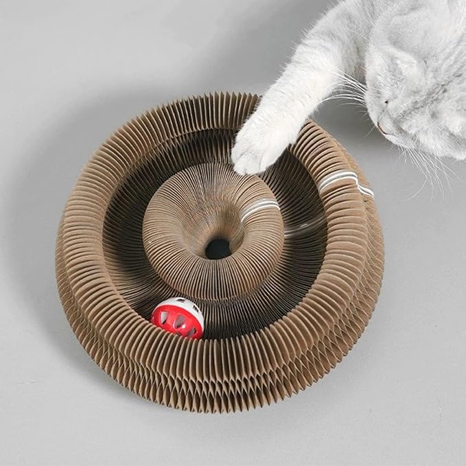 Kitty Curls Cat Toy Kurlz, Interactive Scratch Pad, Foldable Accordion,Recyclable Scratcher with Ball (Orange (Cat))