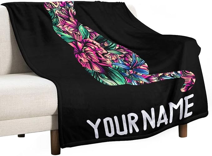 Personalized Cat Blanket Gifts with Name - 50"x60" Cute Throw Blanket for Adults Kids - Black Soft Plush Throws for Bed, Couch & Travel