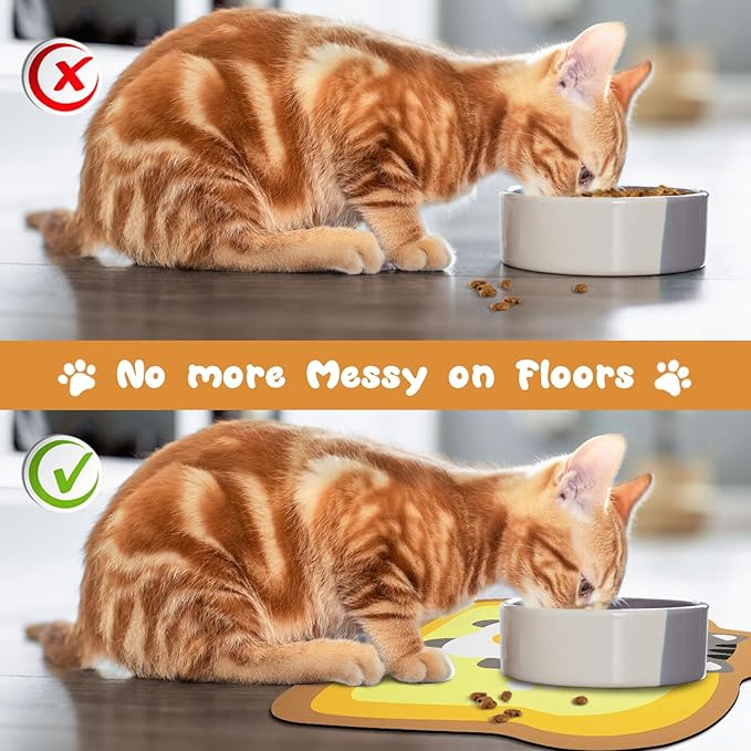 Yellow Cat Food & Water Mats - Absorbent Pet Feeding Placemats, 17.7 * 12 inch
