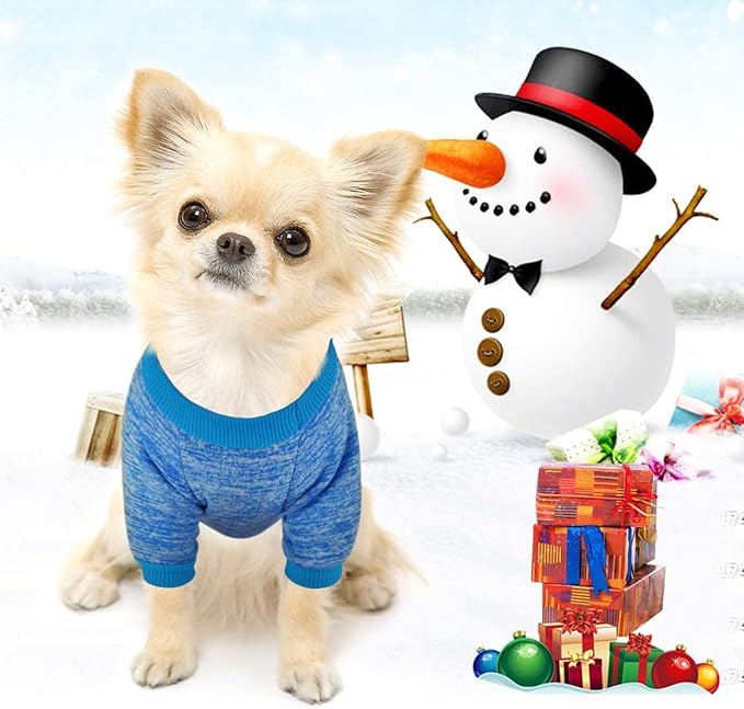 Idepet Pet Dog Classic Knitwear Sweater,Fleece Coat for Small,Medium Dog,Warm Pet Dog Cat Clothes,Soft Puppy Customes (XS, Blue)