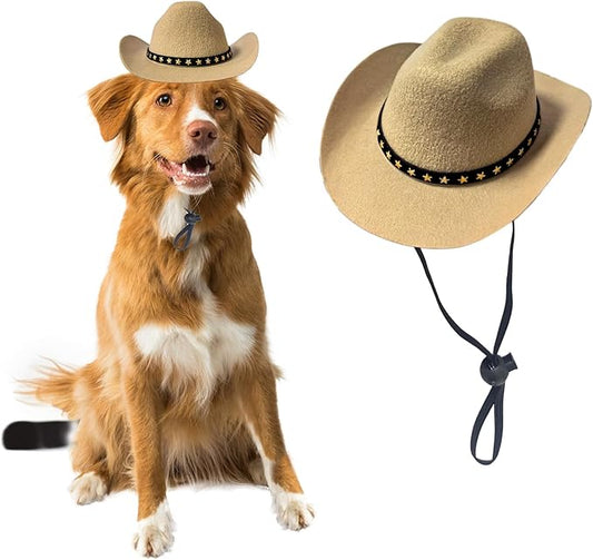 Dog Cowboy Hat Cat Cowboy Hat Pet Cowboy Costume Mini Cowboy Hat for Dogs Cat Holiday Halloween Pet Party Decoration (Khaki, Large)