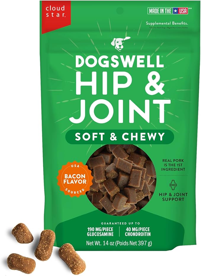 DOGSWELL Hip & Joint Soft & Chewy Dog Treats, Bacon, 14 oz. Pouch