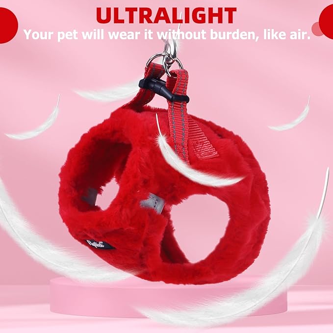 PUPTECK Adjustable Dog Harness Collar and Leash Set Step in No Pull Pet Harness for Small Medium Dogs Puppy and Cats Outdoor Walking Running, Soft Mesh Padded Reflective Vest Harnesses, Red S