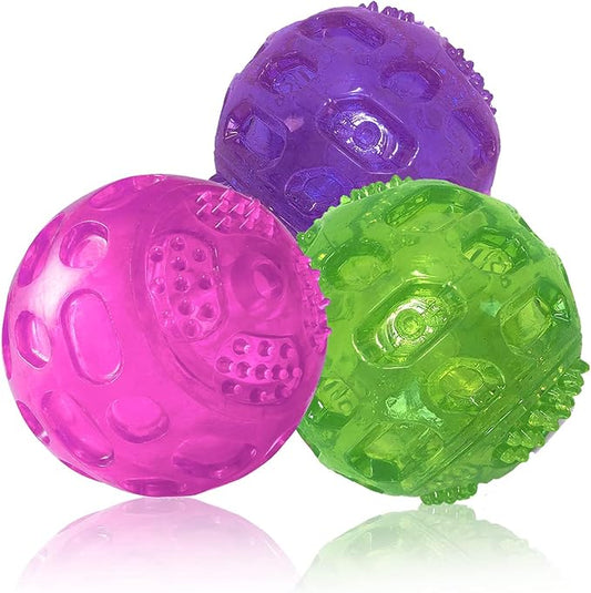 3'' Squeaky Dog Toy Balls for Lagre Medium Puppy, Indestructible Dog Balls for Playing, Fetching & Retrieving, Durable Aggressive Chewers, 3 PCS Green+Purple+Red