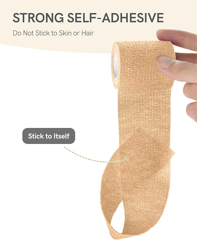 FriCARE Self Adhesive Bandage Wrap, Medical Tape in First Aid Kit, Cohesive Bandages for Wounds Sport Vet, 2 Inches X 5 Yards 6 Rolls, Tan