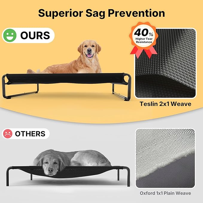 Veehoo Original Outdoor Elevated Dog Bed, Cooling Raised Dog Cot for Large Dogs, Portable Standing Pet Hammock Platform with Washable Breathable Mesh, No-Slip Feet, XX-Large, Black Silver, CWC2201