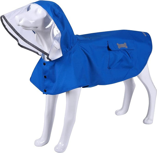 Waterproof Dog Raincoat, Adjustable Reflective Lightweight Pet Rain Clothes with Poncho Hood (3X-Large, Blue)
