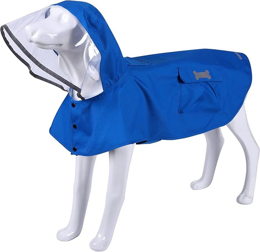 Waterproof Dog Raincoat, Adjustable Reflective Lightweight Pet Rain Clothes with Poncho Hood (Large, Blue)