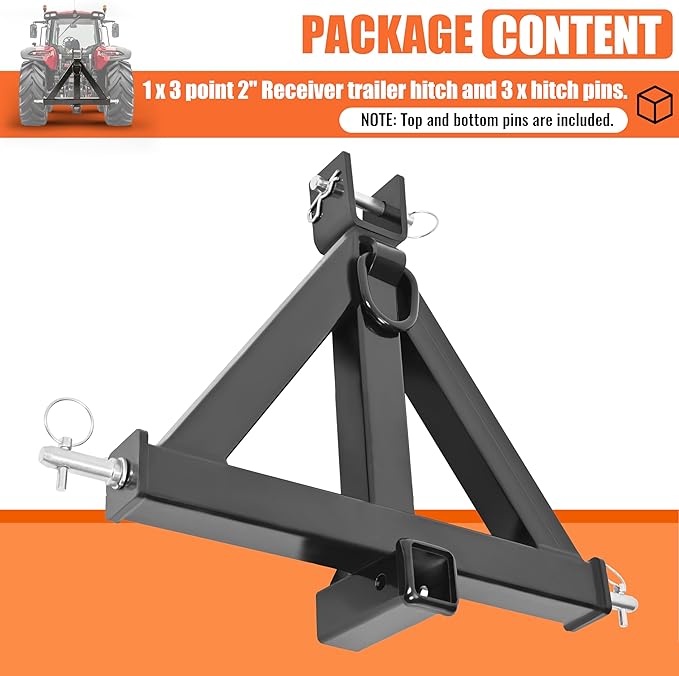 ECOTRIC 3 Point 2" Receiver Trailer Hitch Compatible with Kubota John Deere BX LM25H WLM NorTrac Yanmar Kioti Cat Tractor Drawbar Receiver Heavy Duty Quick Hitch Category 1 30"