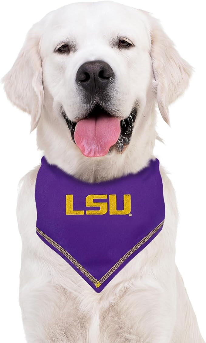 NCAA LSU Tigers Tie Bandana, Large/x-Large. Dog Bandana Scarf Bib for Pet Cat Dog. The Ultimate Game-Day, Party Bandana