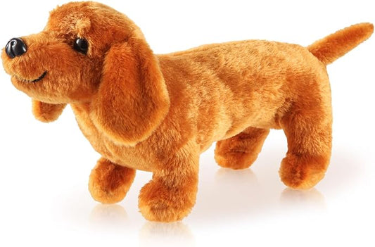Dachshund Dog Plush Stuffed Animal Sausage Dog Soft 3D Pom Plush for Girls Birthday Xmas Bedtime Gift Bed Rest Chair Bolster Nursery Decoration (Tan)
