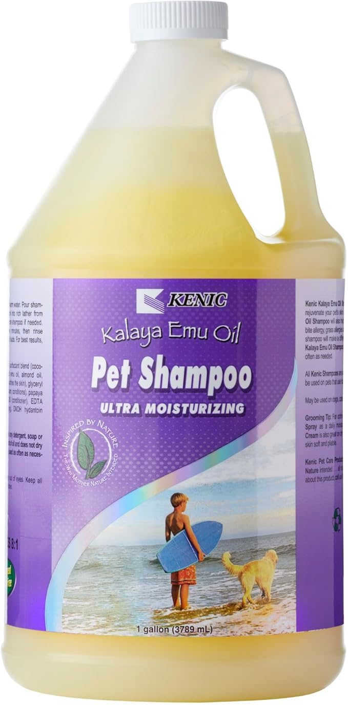 Kenic Kalaya Moisturizing & Restorative Emu Oil Dog Shampoo, Repairs and Restores Skin & Hair, Soap & Paraben Free, Made in USA, for Dogs & Cats, 1 Gallon