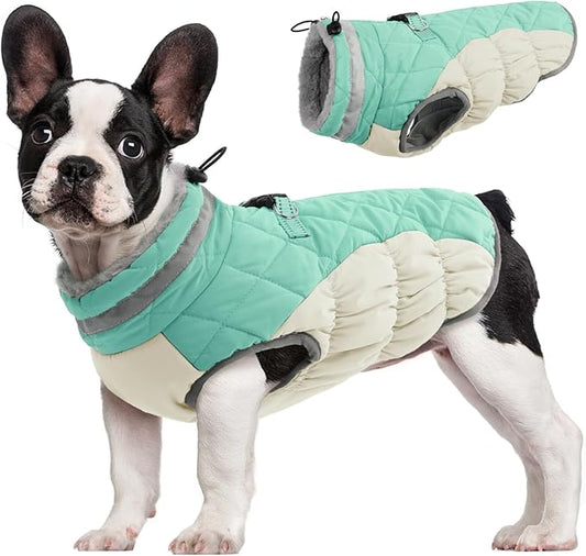 FUAMEY Dog Coat for Medium Dogs,Waterproof Dog Winter Jacket with Harness Built in Puppy Cold Weather Coats Reflective Pet Vest with Zipper Warm Fleece Dogs Snowsuit Windproof Mint Green M