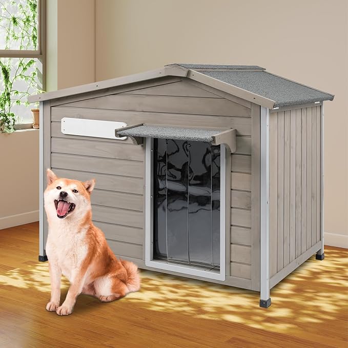 Large Outdoor Dog House Waterproof for Small to Large Sized Dogs with Openable Asphalt Roof, Anti-Chewing Iron Frame, Window, Weatherproof Indoor Outside Kennel Puppy Shelter (40" L*26.4" W*33.5" H)