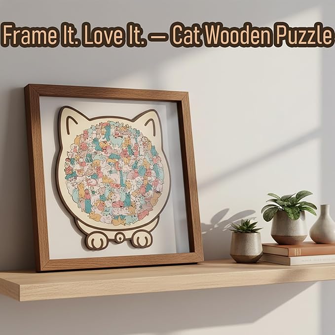 135-Piece Colored Cat Shaped Wooden Jigsaw Puzzle for Adults, Irregular Whimsy Pieces, Home Decor & Creative Gifts for Cat Lovers and Puzzle Enthusiast (Colorful-D)