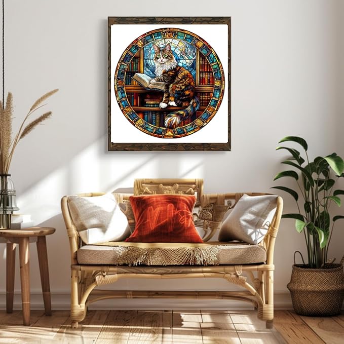 Wooden Puzzles Adults, Maine Cat Library Wooden Puzzles 100 Pieces, Unique Animal Shaped Wood Challenging Jigsaw Puzzles Gifts for Adults, 8.5x8.5in