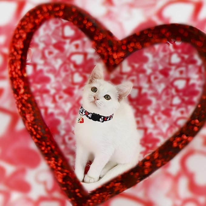 Unique Style Paws Valentine's Day Cat Collar,Cute Cat Collars with Bell,Kitten Collar Breakaway Buckle with Heart,Love,Adjustable Valentine's Day Puppy Collar,Ideal Gift for Boy Girl Cats
