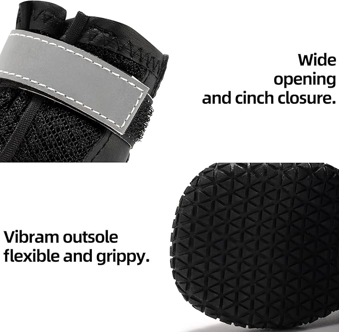 Hcpet Dog Boots for Large Dogs, Dog Shoes for Hot Pavement Winter Snow, Paw Protector Dog Booties Designed for Comfort and Breathability, Outdoor Booties for Small Medium Dogs for Hiking Black Size 2