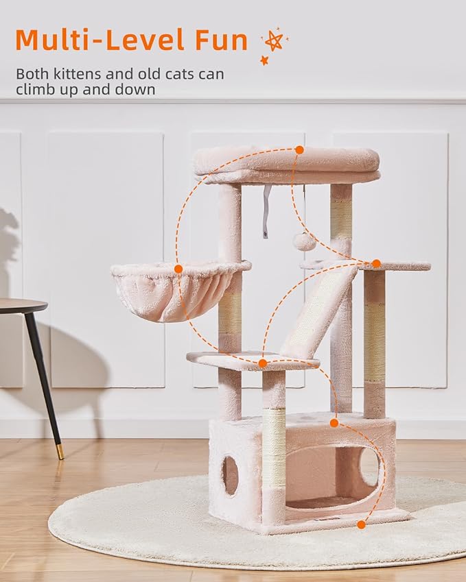 Taoqimiao Cat Tree,38.5-Inch Cat Tower for Indoor Cats,Suitable for Kittens with Luxurious cat condo with Adjustable Baskets and Luxurious Perch MS029SP Jelly Pink