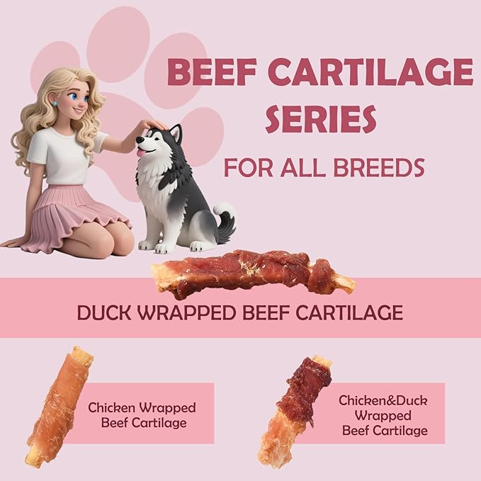 ASMPET Dog Treats Bones, Duck Wrapped Beef Cartilage, Rawhide Free & Grain Free Dog Snacks