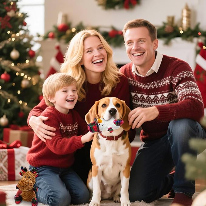 Dog Toys Squeaky Interactive Stuffed PP Cotton Puppy Teething 2-Pack Chew Toy Deer Shape Crinkle Sound Paper Tail, for Large Medium Small Breeds Indoor Outdoor Play