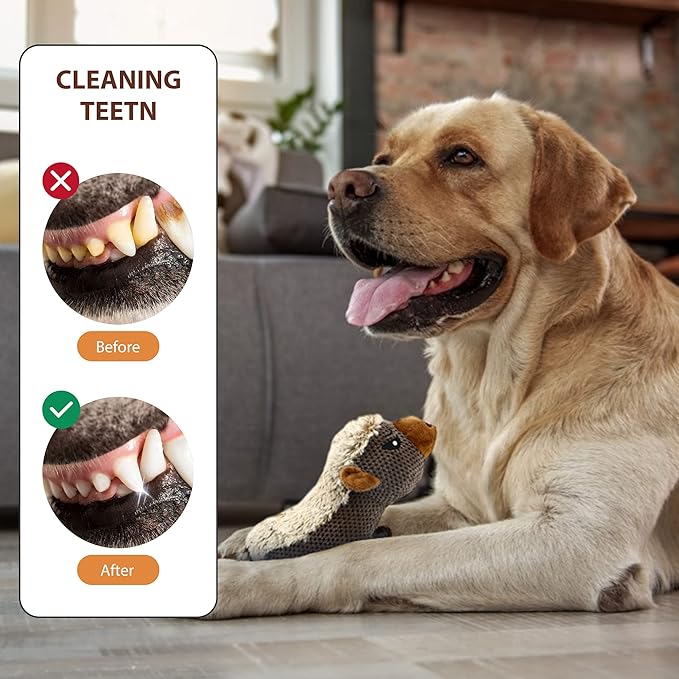 IOKHEIRA Dog Plush Toys for Aggressive Chewers, Indestructible Dog Squeaky Toys with Crinkle Paper, Durable Teething Chew Toys for Medium and Large Breed (Grey)