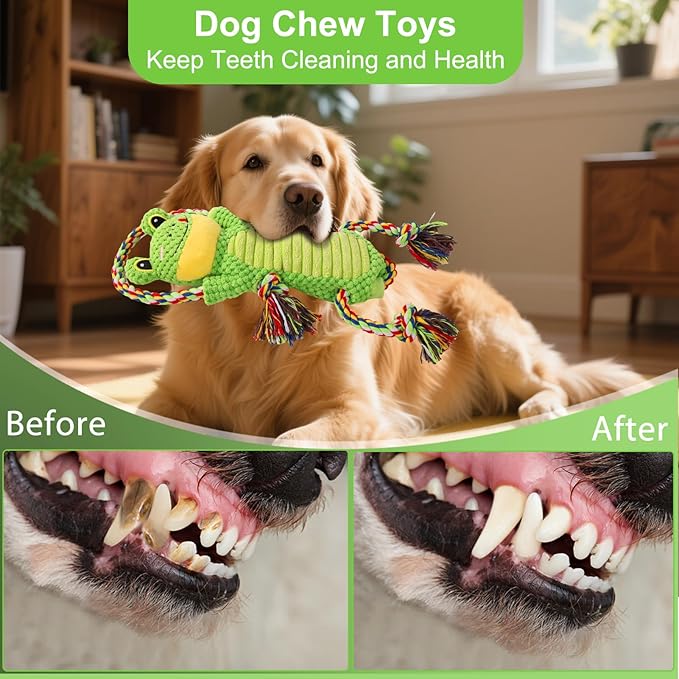 Interactive Chew Proof Dog Toys for Boredom & Anxiety - Plush with Squeaker & Crinkle Sound & Ropes for Small, Medium, Large Dogs
