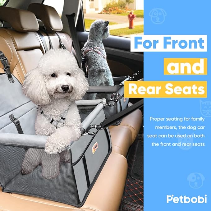 Petbobi Small Dog Car Seat, Dog Car Booster Seat for Small Medium Dogs 5-15 lbs, Foldable Front Seat Safety with Sturdy PVC Tube Frame, Breathable Mesh, Grey