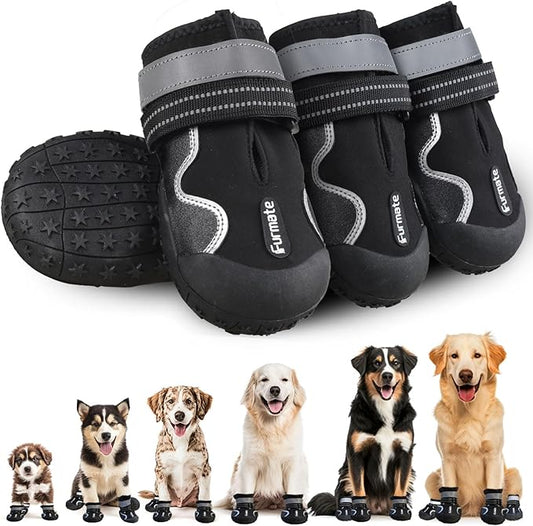Dog Shoes for Large Small Medium Dogs,Dog Booties for Indoor Hardfloors Anti-Slip,Reflective Strip Waterproof Dog Boots & Paw Protectors for Outdoor Walking Hot Pavement,Winter Snow (Black-5)