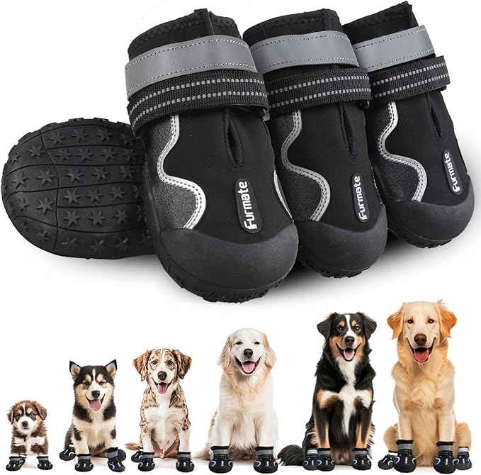Dog Shoes for Large Small Medium Dogs,Dog Booties for Indoor Hardfloors Anti-Slip,Reflective Strip Waterproof Dog Boots & Paw Protectors for Outdoor Walking Hot Pavement,Winter Snow (Black-4)