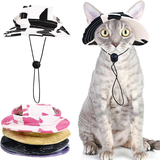 QBLEEV Cat Hats for Cats Only, Sphynx Hat with Ear Hole, Hairless Cat Cowboy Hats for Birthday Party Halloween, Kitten Headwear Sun Sombrero Caps, Chihuahua Sunscreen Baseball Outdoor Climbing Cap