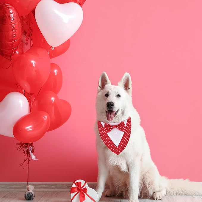 ADOGGYGO Valentine Dog Tuxedo Bandana, Red Heart Pet Tux with Bowtie Adjustable Valentine Costume for Large and Extra Large Dogs Pets (XL)
