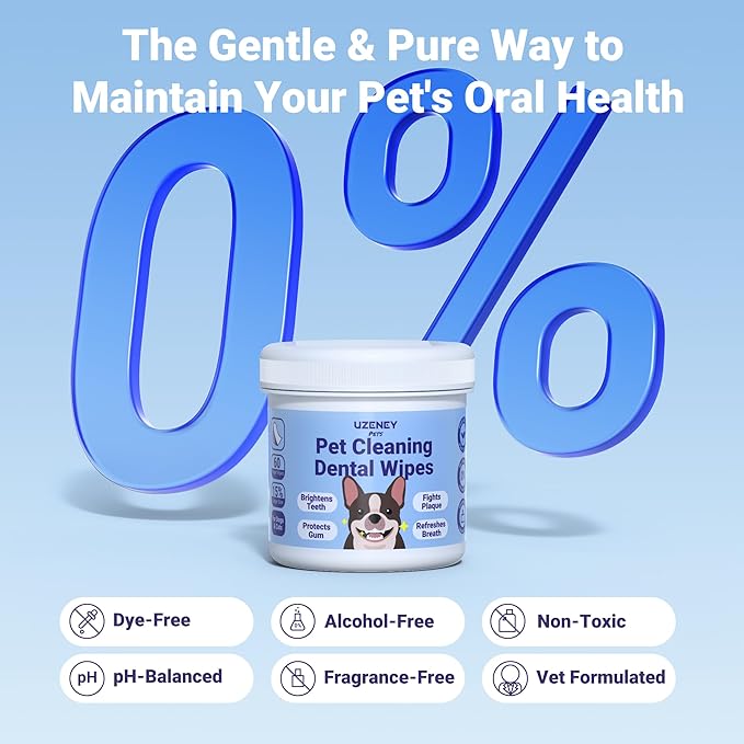 Pet Teeth Cleaning Wipes for Dogs&Cats, 60 pcs Dental Finger Wipes, Larger Sized, Plant Extract Ingredients Refresh Breath & Control Plaque & Protect Gum, Dog Tooth Brushing Kit, Unscented