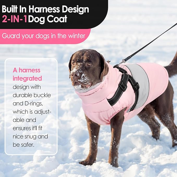 AOFITEE Small Dog Coat, Dog Winter Coat with Harness Built in, Warm Dogs Jacket with Zipper & Polar Fleece Collar, Waterproof Pet Snow Jacket Snowsuit for Schnauzer, Chihuahua Yorkshire, S