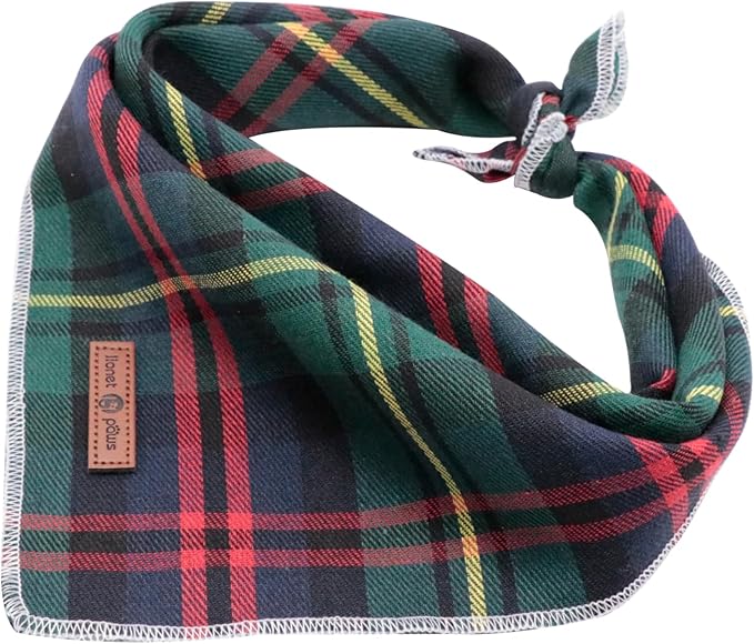 Lionet Paws Christmas Dog Bandana Washable Cotton Handkerchief Scarf Triangle Green Bandanas for Small Medium Dogs Girl Boy